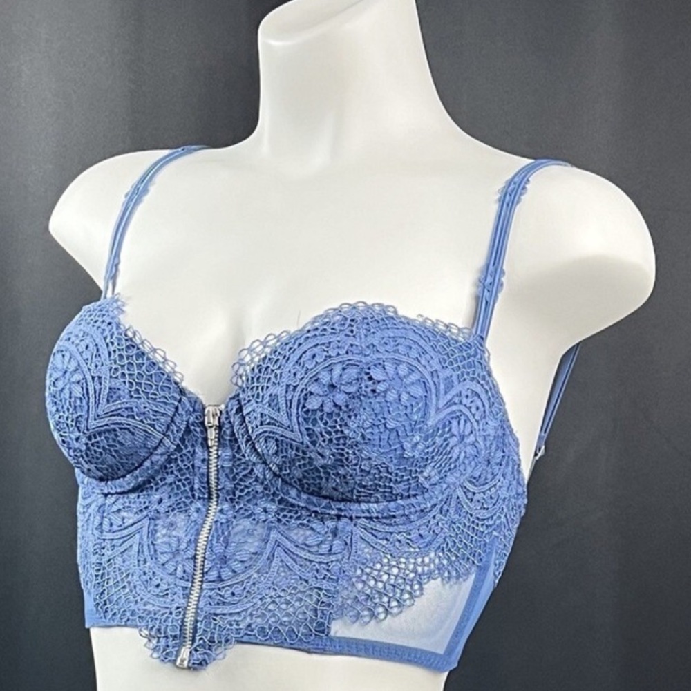 Victoria's Secret Blue Lace Lined Demi Bra 32C Corset Bra NWT